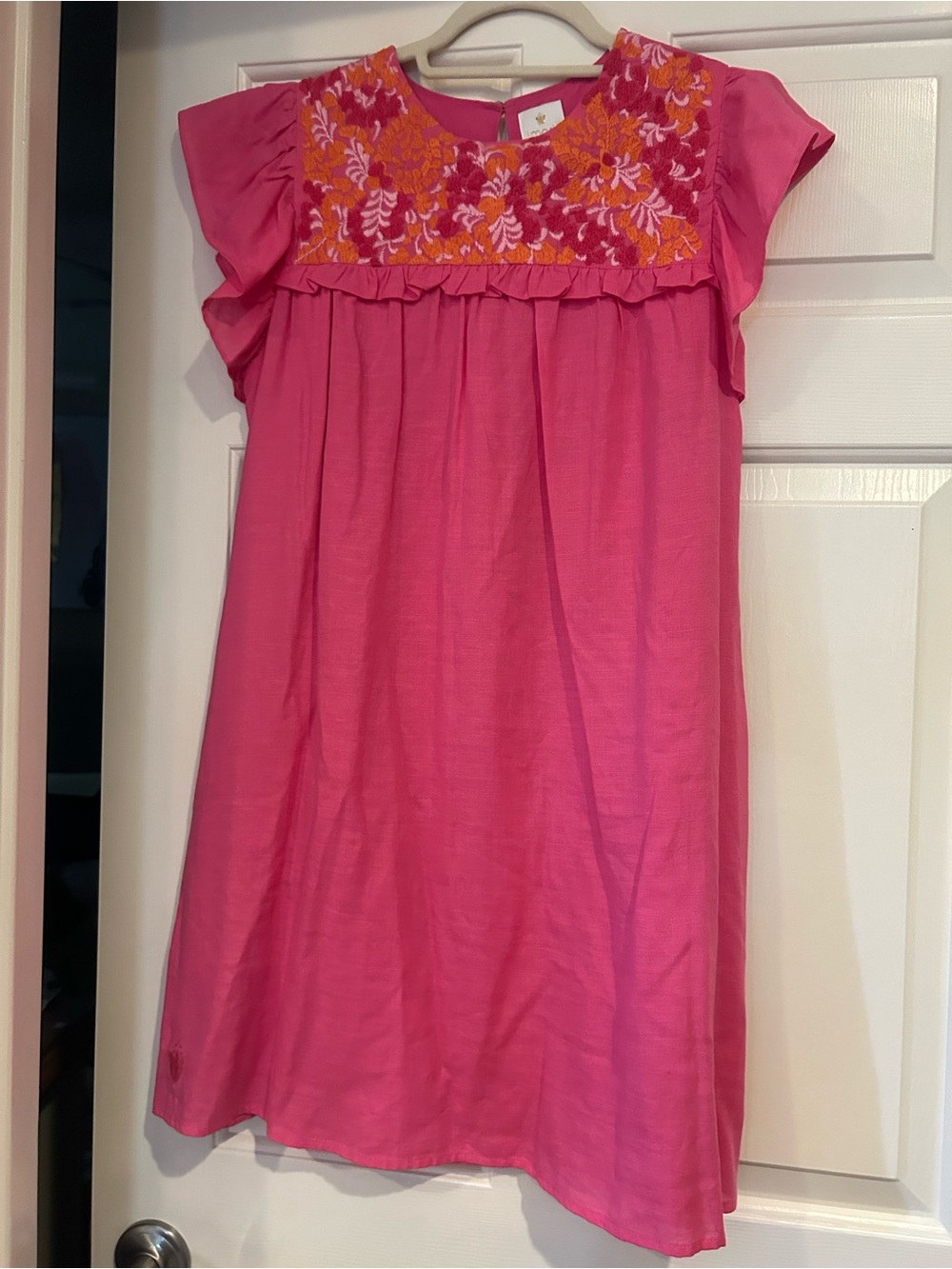J. Marie Pink Embroidered Flutter Sleeve Dress
